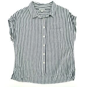 Orvis Women’s Linen Blend Button Up Blouse, Sz M Nautical Beach Classic Stripes